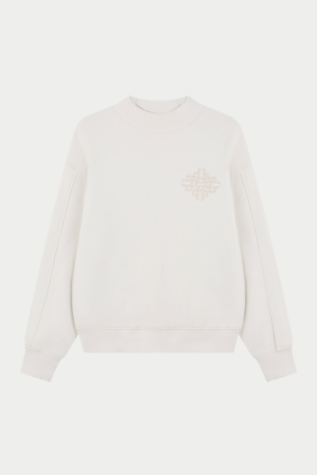 CHENILLE EMBLEM MOCK NECK CREW - BONE