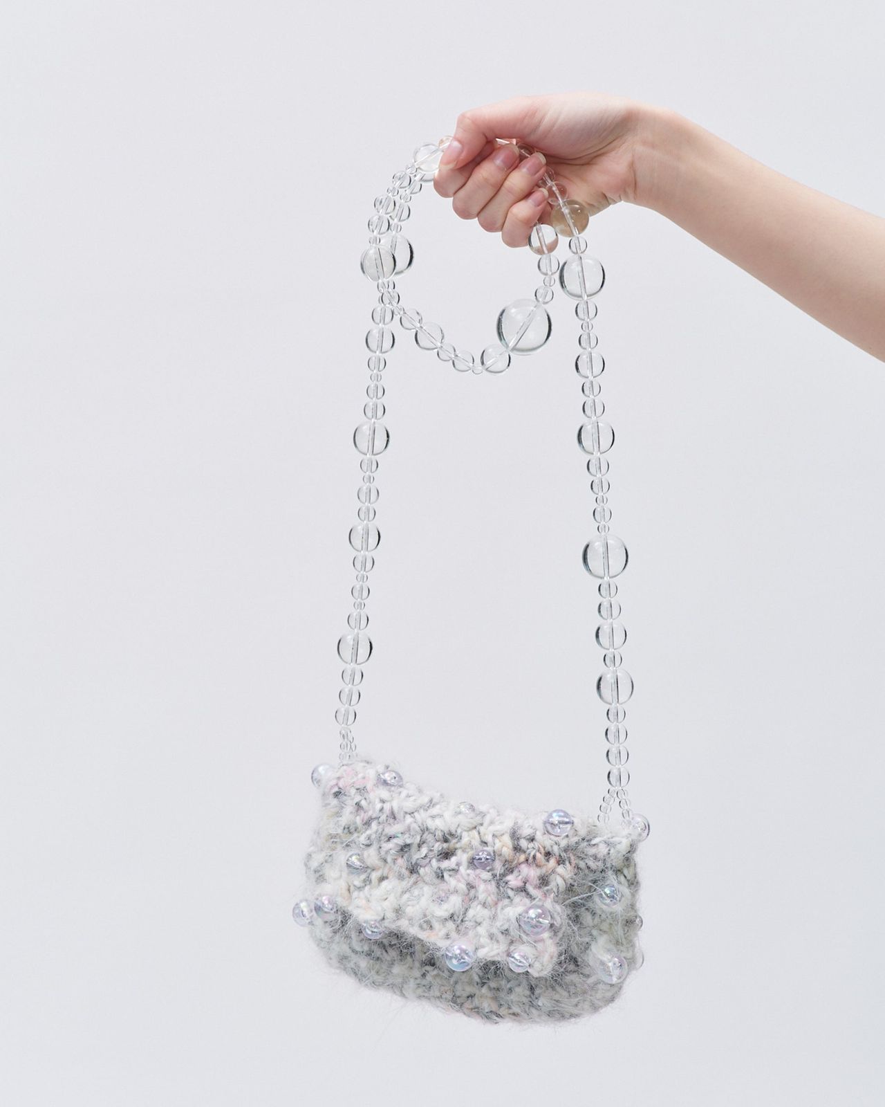 CROCHET BEADED FLUFFY CROSSBODY BAG