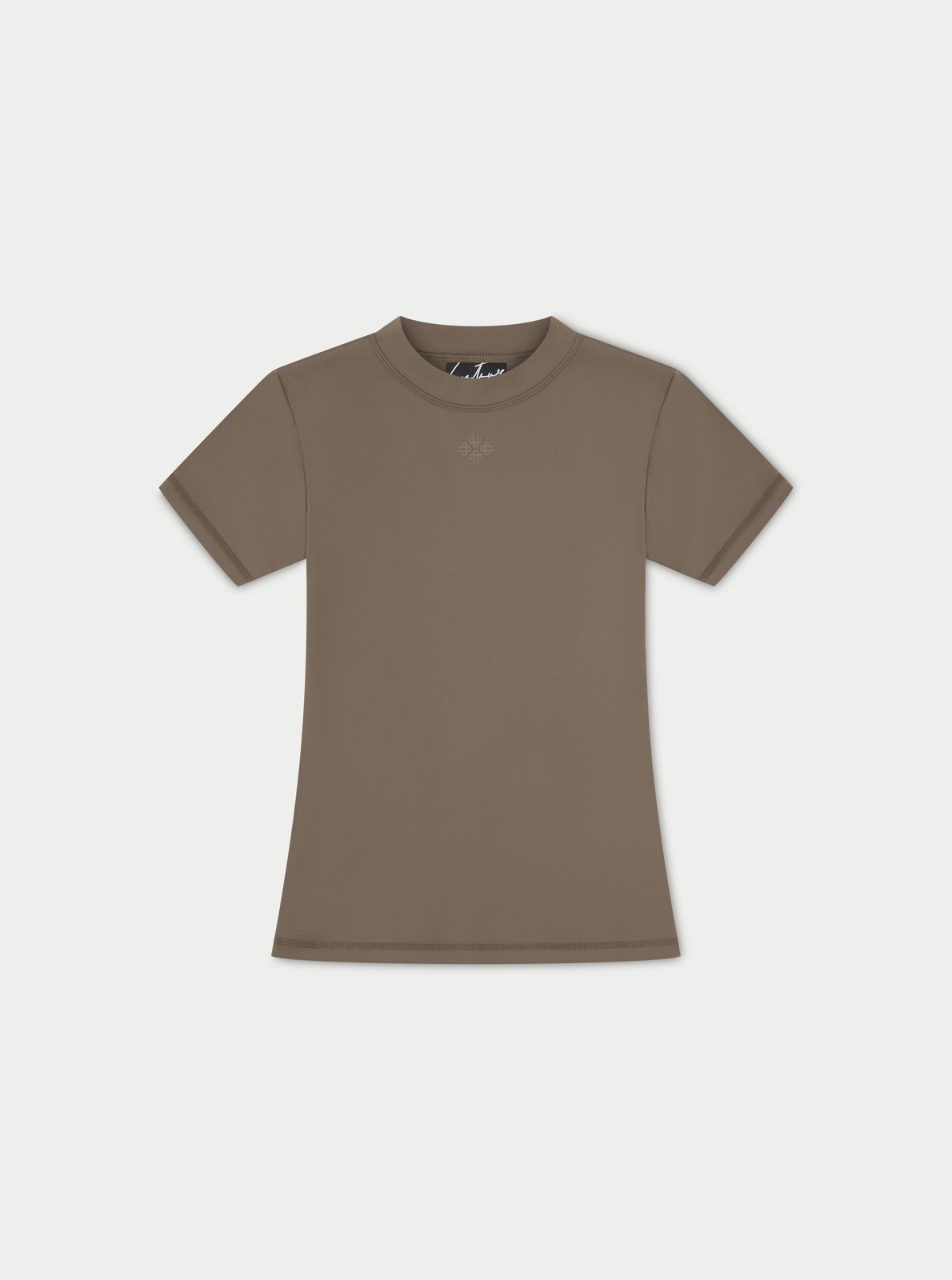 SCULPTING STRETCH EMBLEM BABY TEE - COCOA