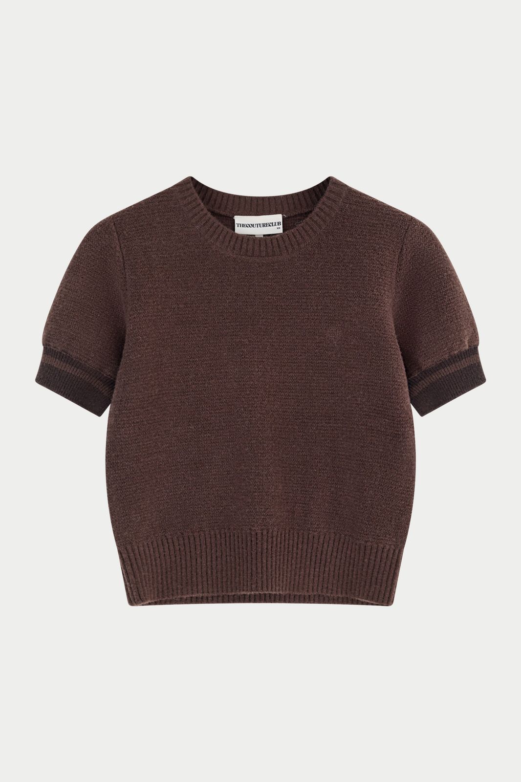 CONTRAST STRIPE SHORT SLEEVE KNIT TEE - CHOCOLATE