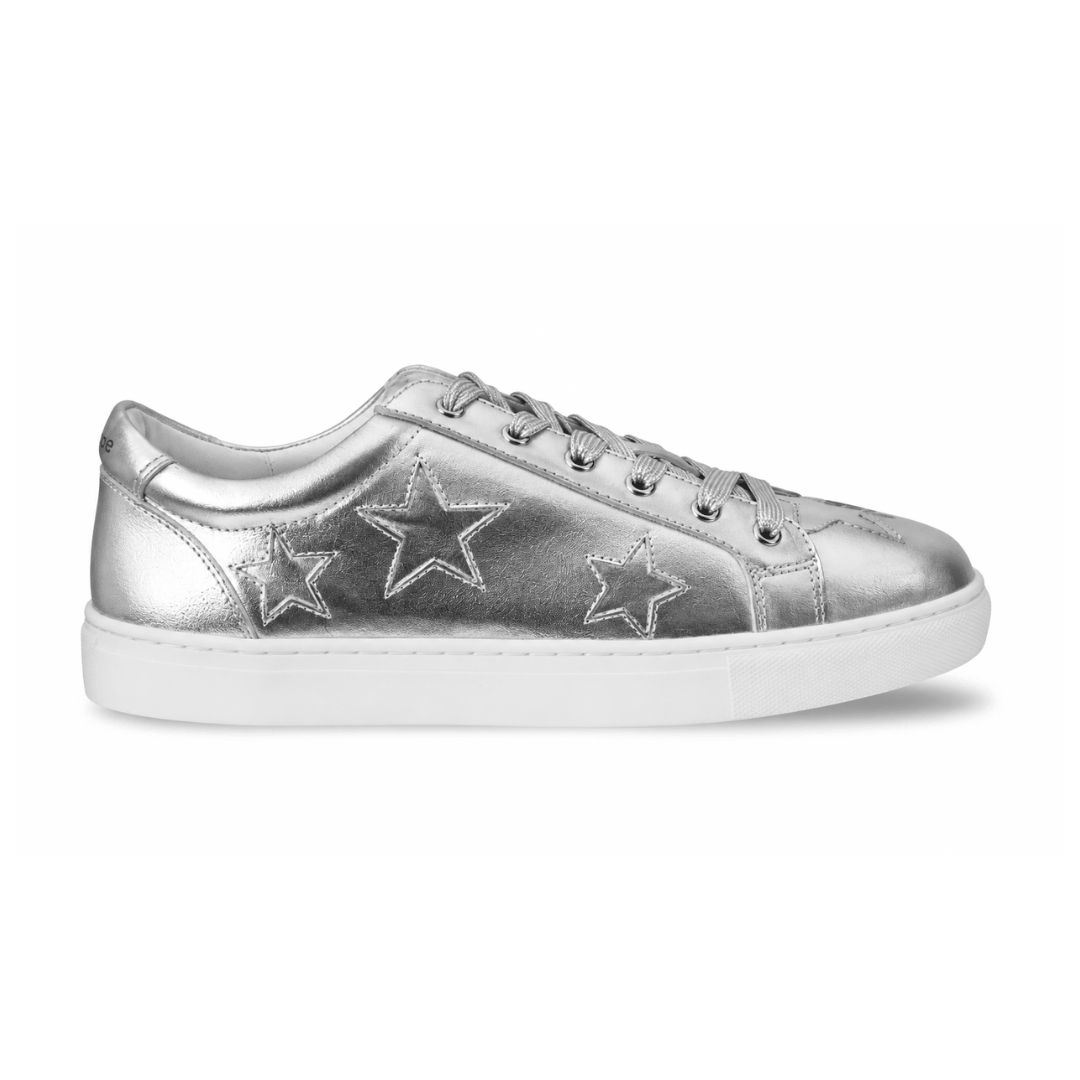 Hoxton - Silver Leather Trainers with Silver Stars