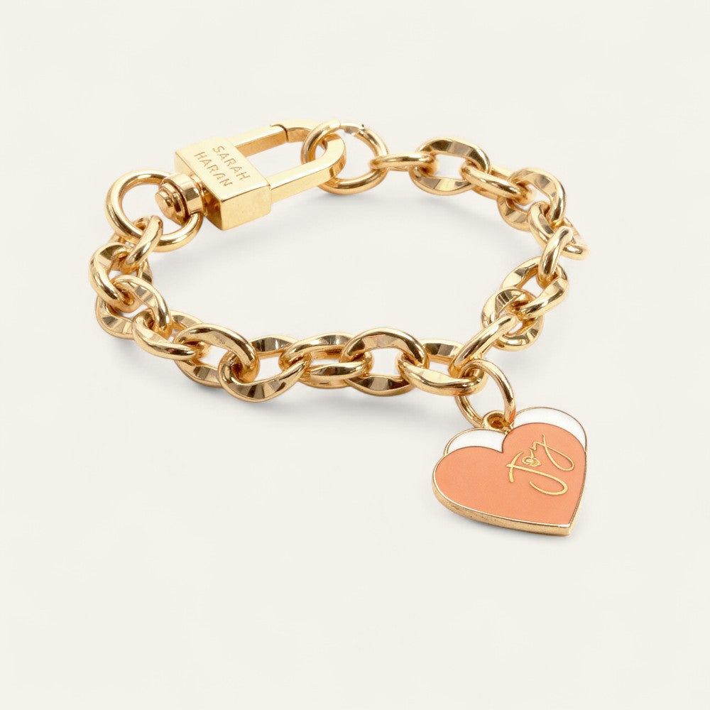 Padlock Chain Heart Bracelet | Coral Heart with Gold hardware