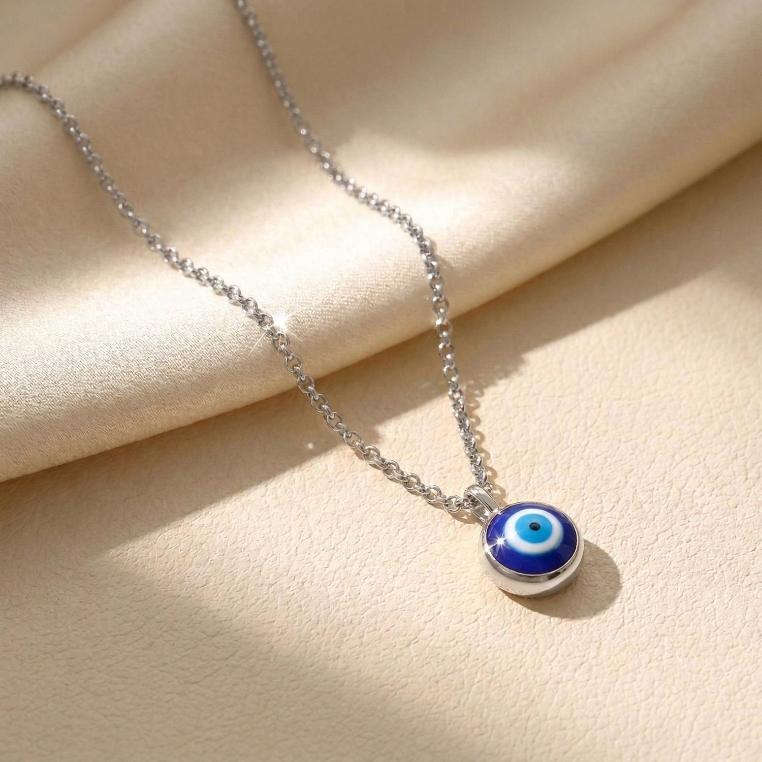 Turkish Evil Eye Sterling Silver Pendant Charm Necklace