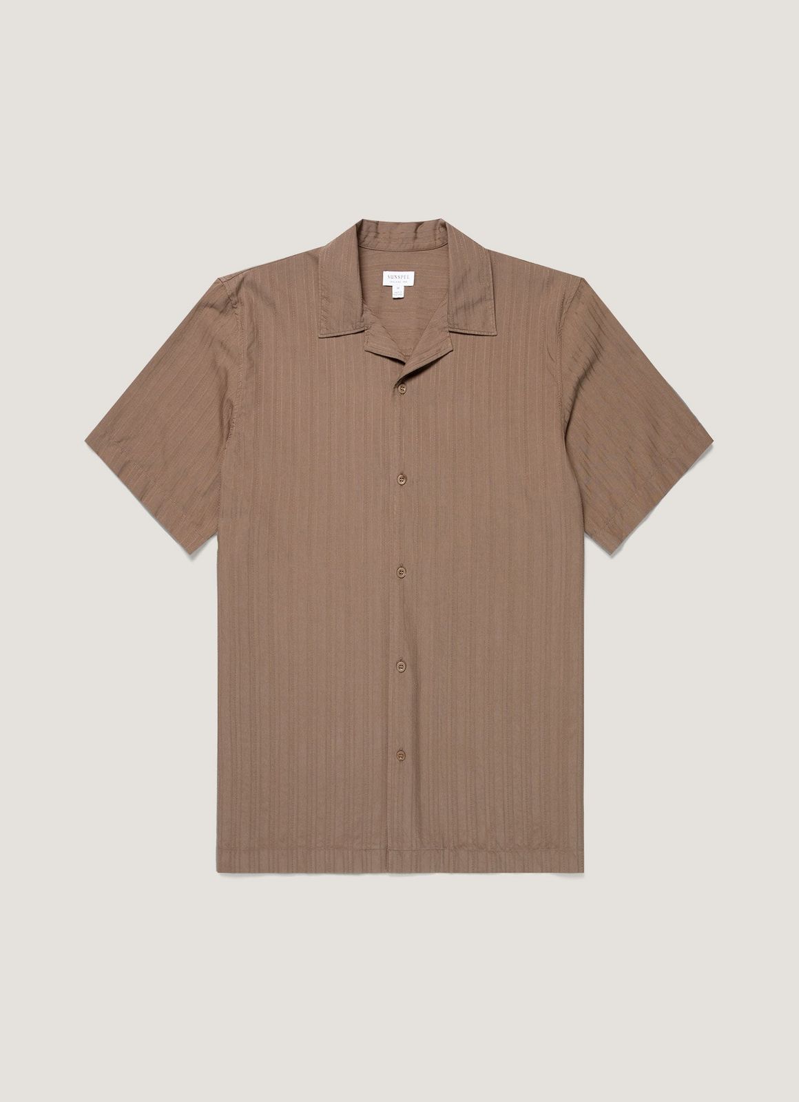 Men's Textured Stripe Camp Collar Shirt in Dark Cedar