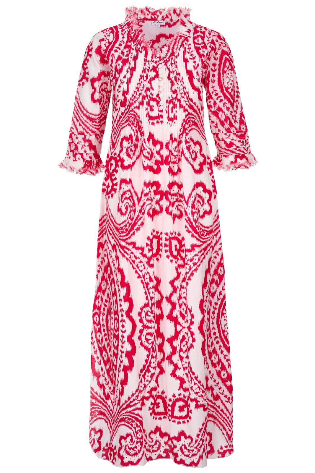 Cotton Annabel Maxi Dress In Red & White Ikat