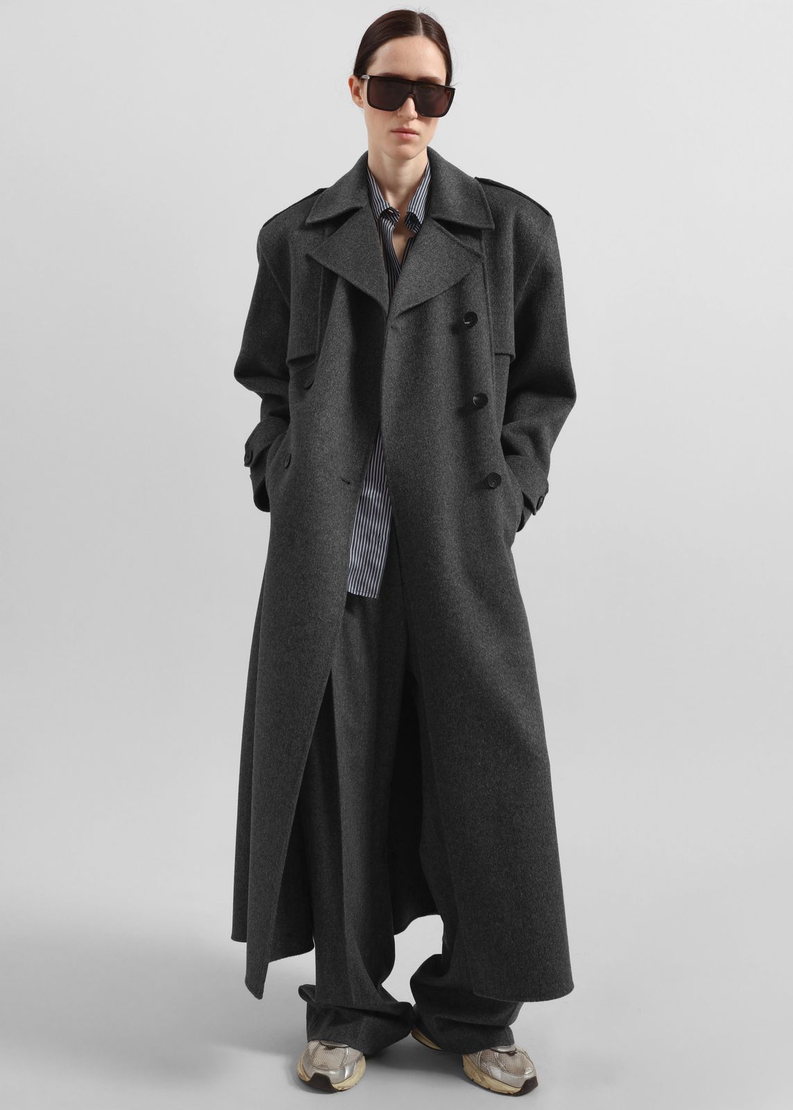 Nikola Padded Trench Coat - Dark Grey Melange
