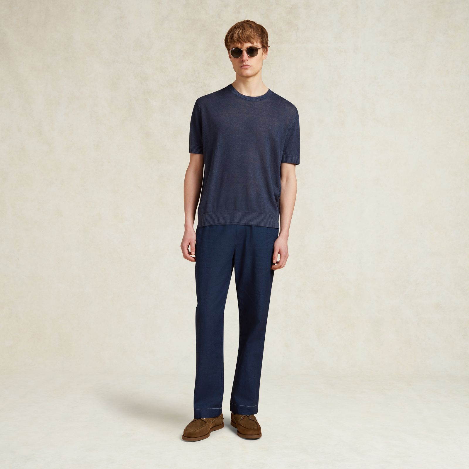 FERRIER LINEN KNITTED T-SHIRT - NAVY