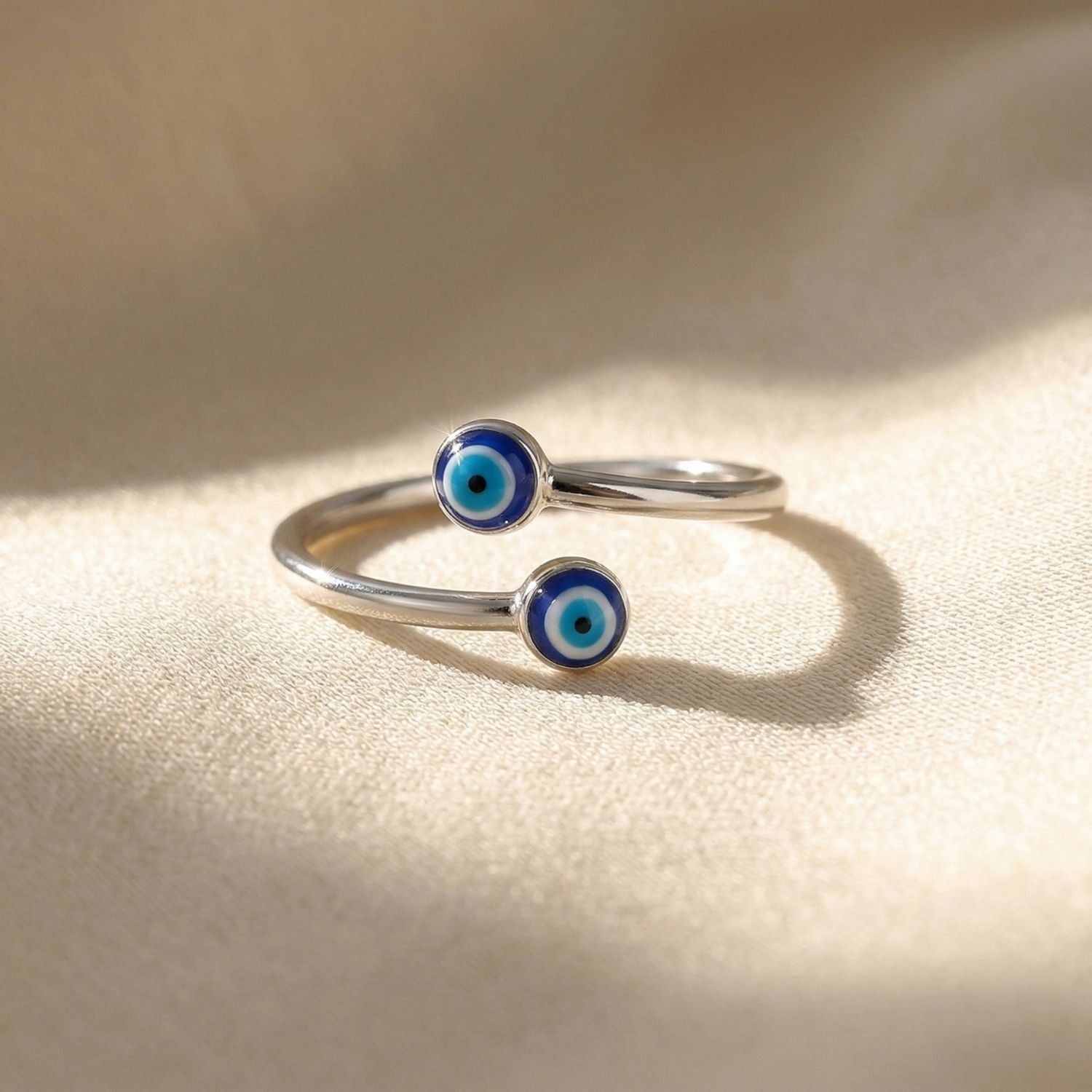 Turkish Blue Evil Eye Sterling Silver Stacking Ring