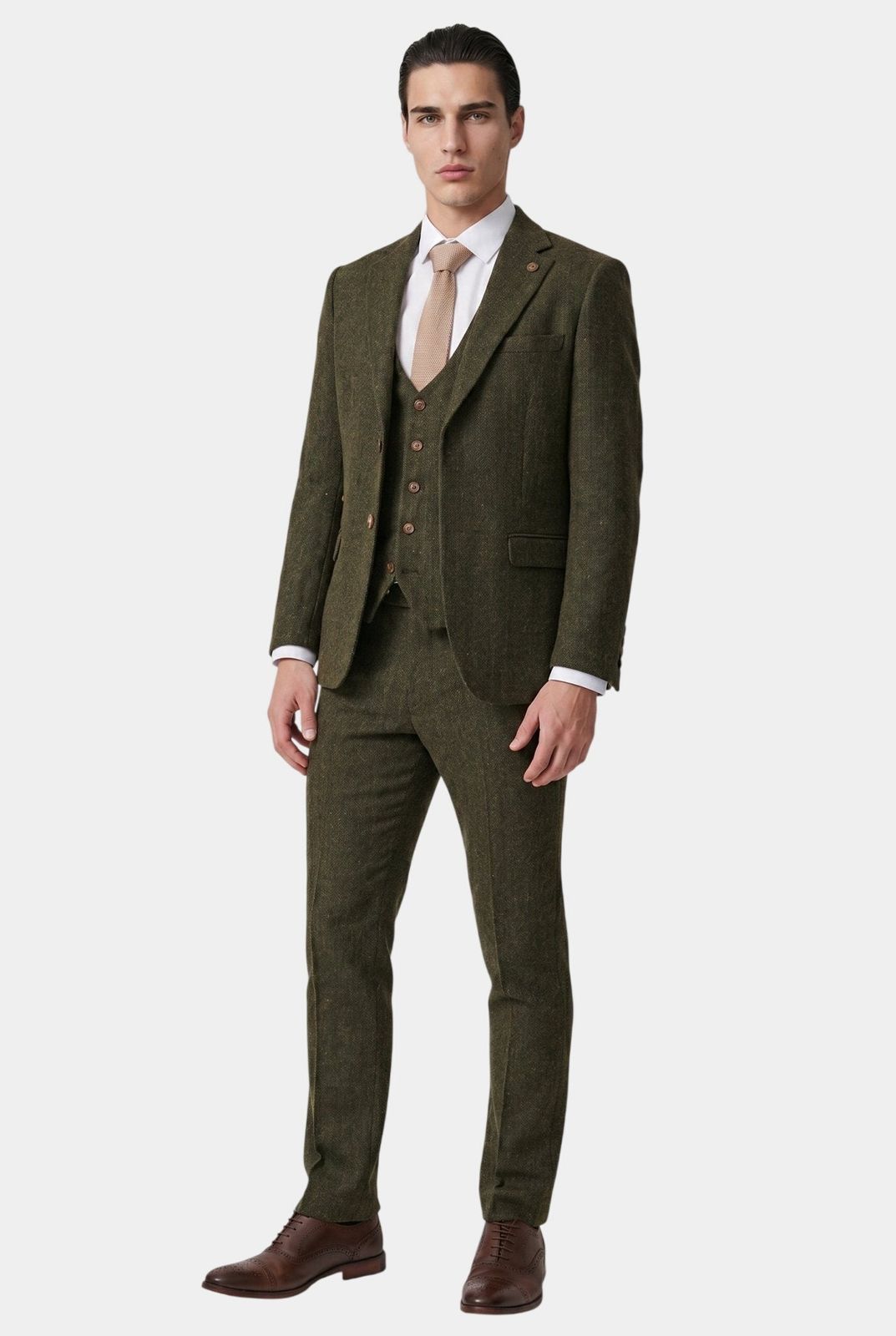 Dean - Olive Tweed Three Piece Suit
