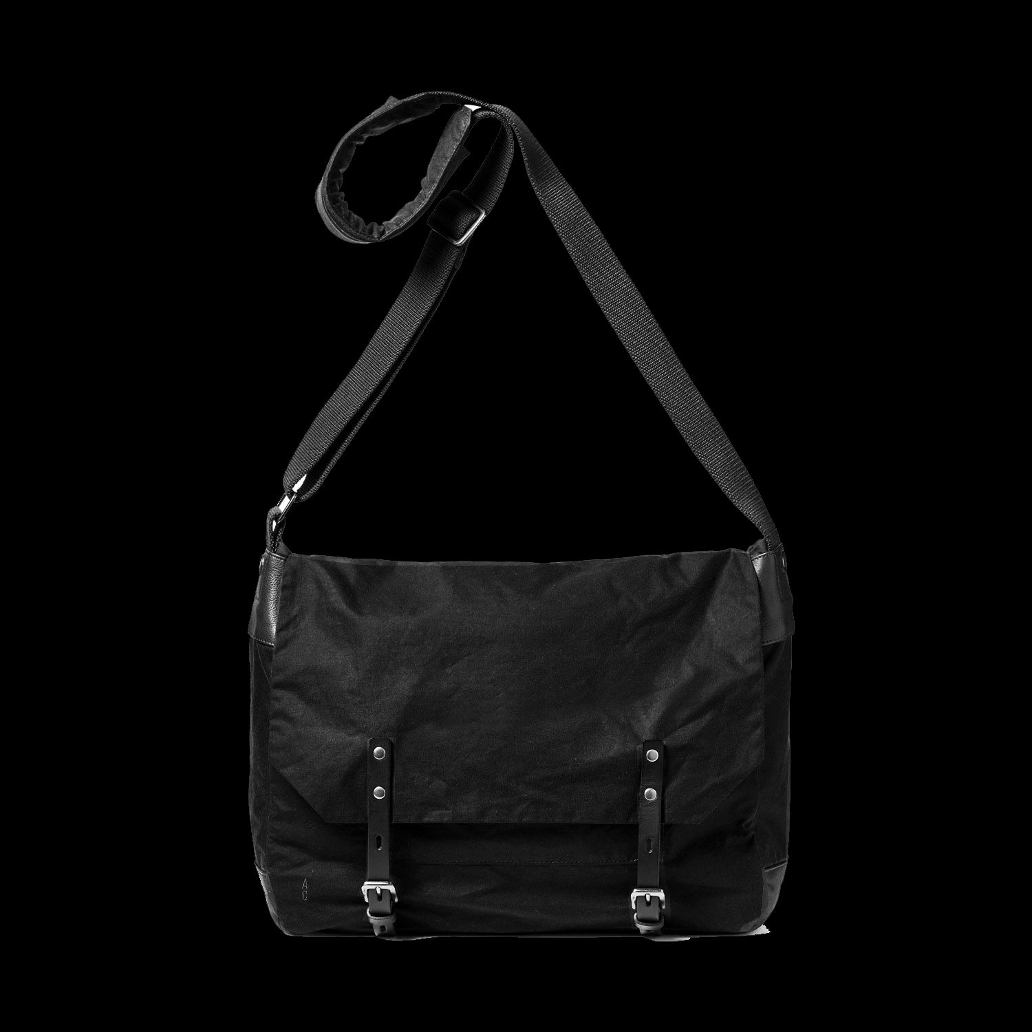 Jeremy Large Waxed Cotton Crossbody Satchel in Black