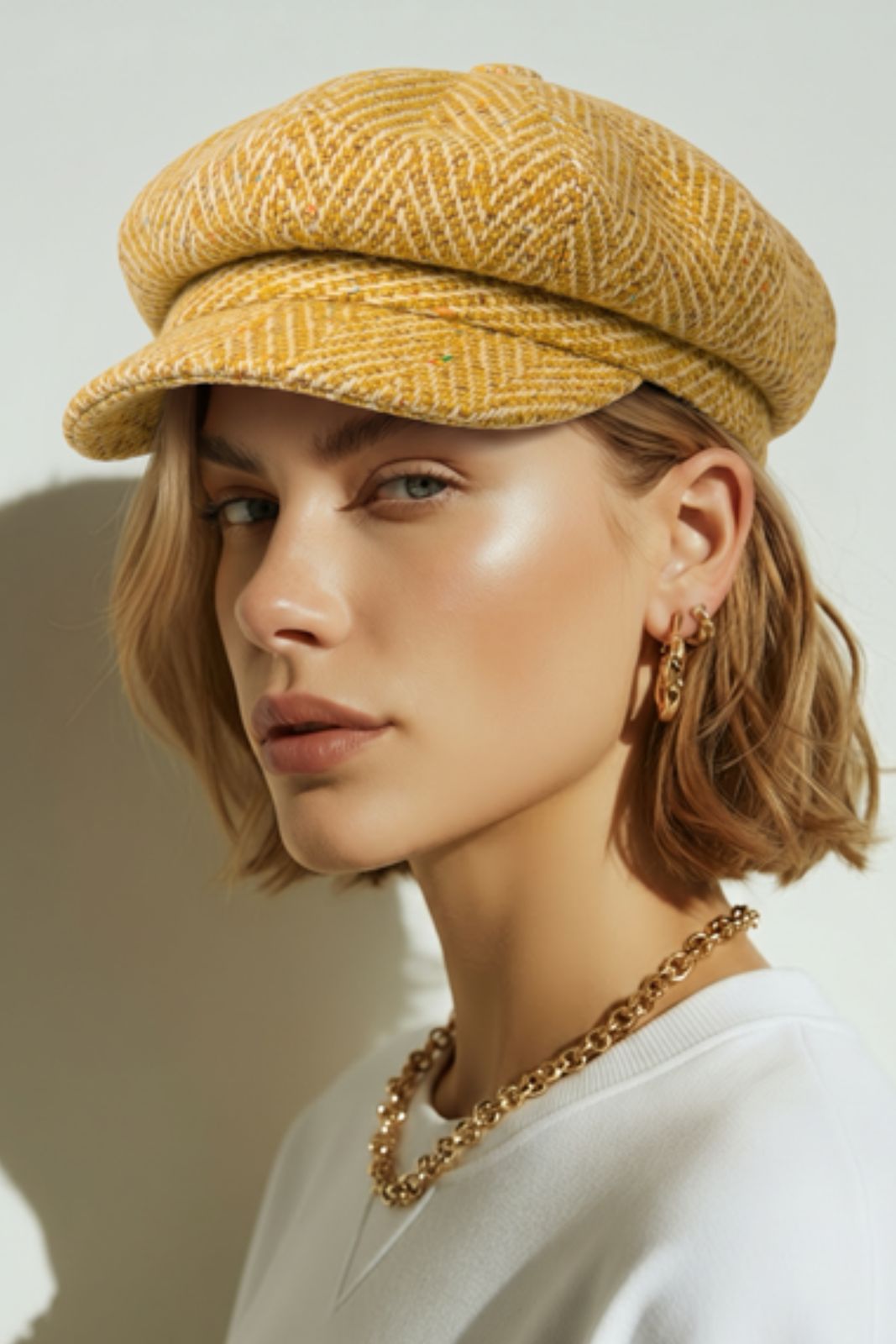 Baker Boy Hat In Golden Mustard Tweed