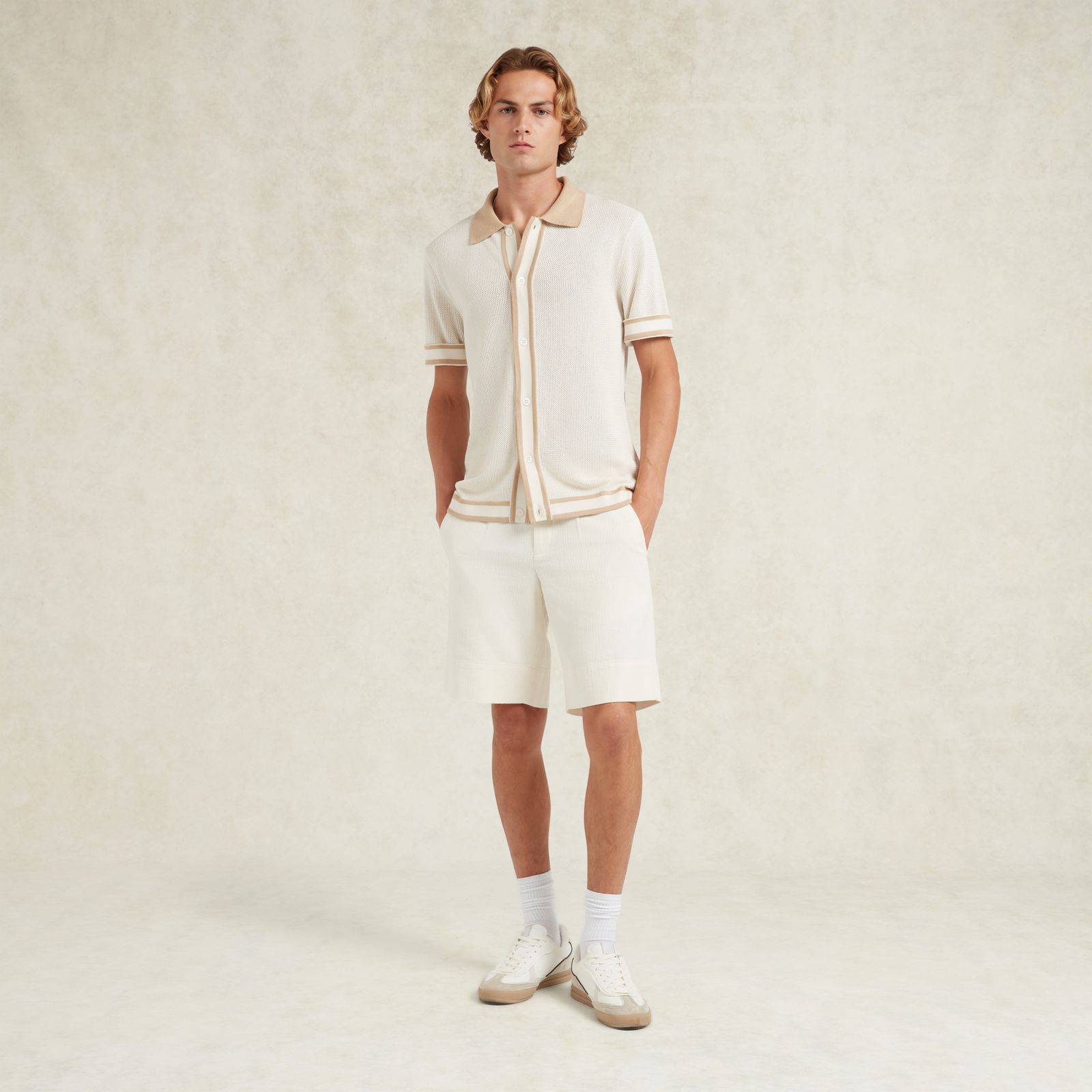 Jorge Viscose Button Through Polo Shirt - Ivory