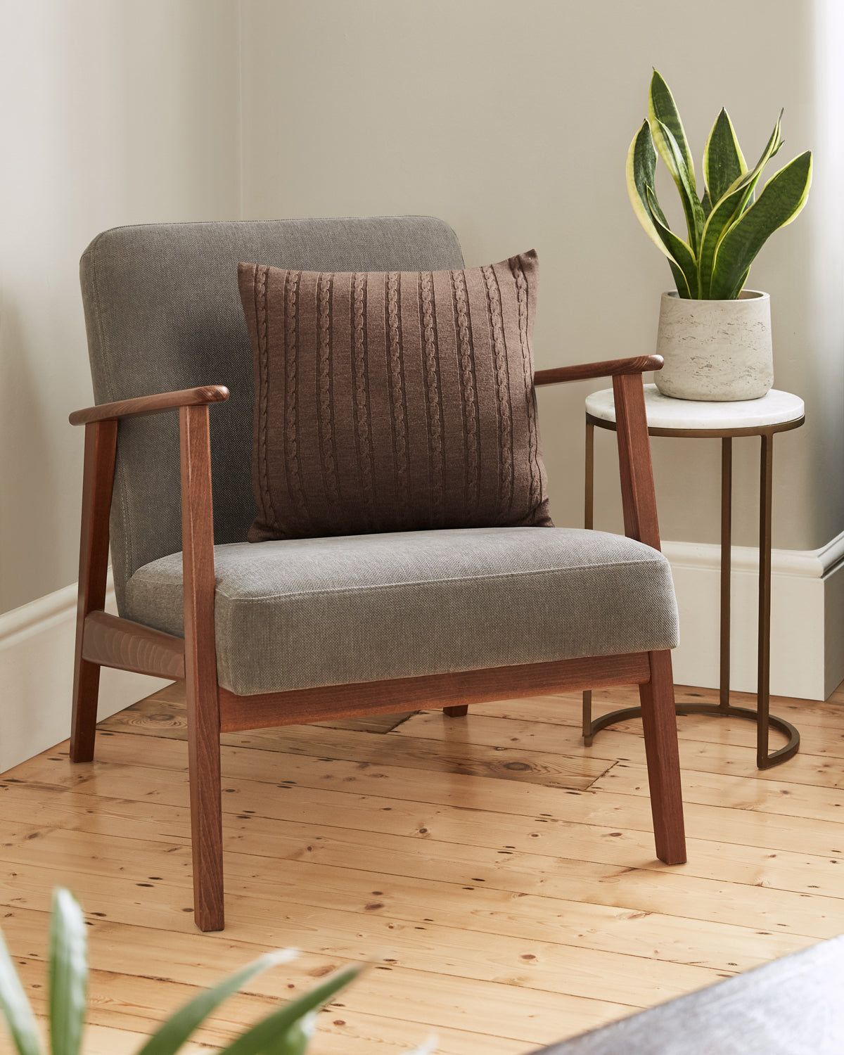 Cable Knit Cushion - Brown 100% Wool 45x45cm
