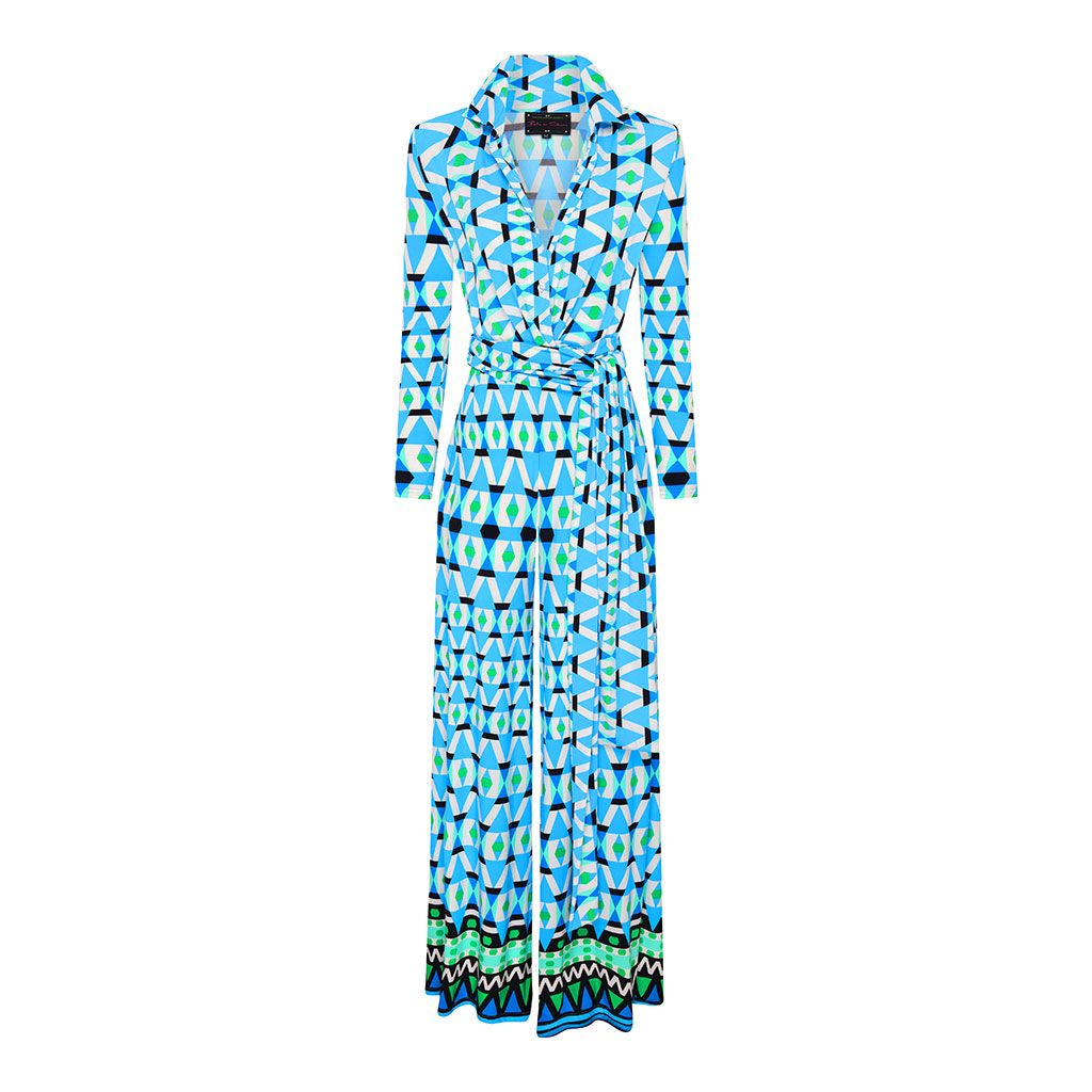 Blue Geometric Wide Leg Jumpsuit
