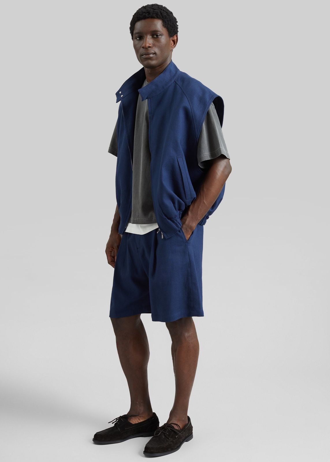 Zave Linen Sleeveless Jacket - Navy