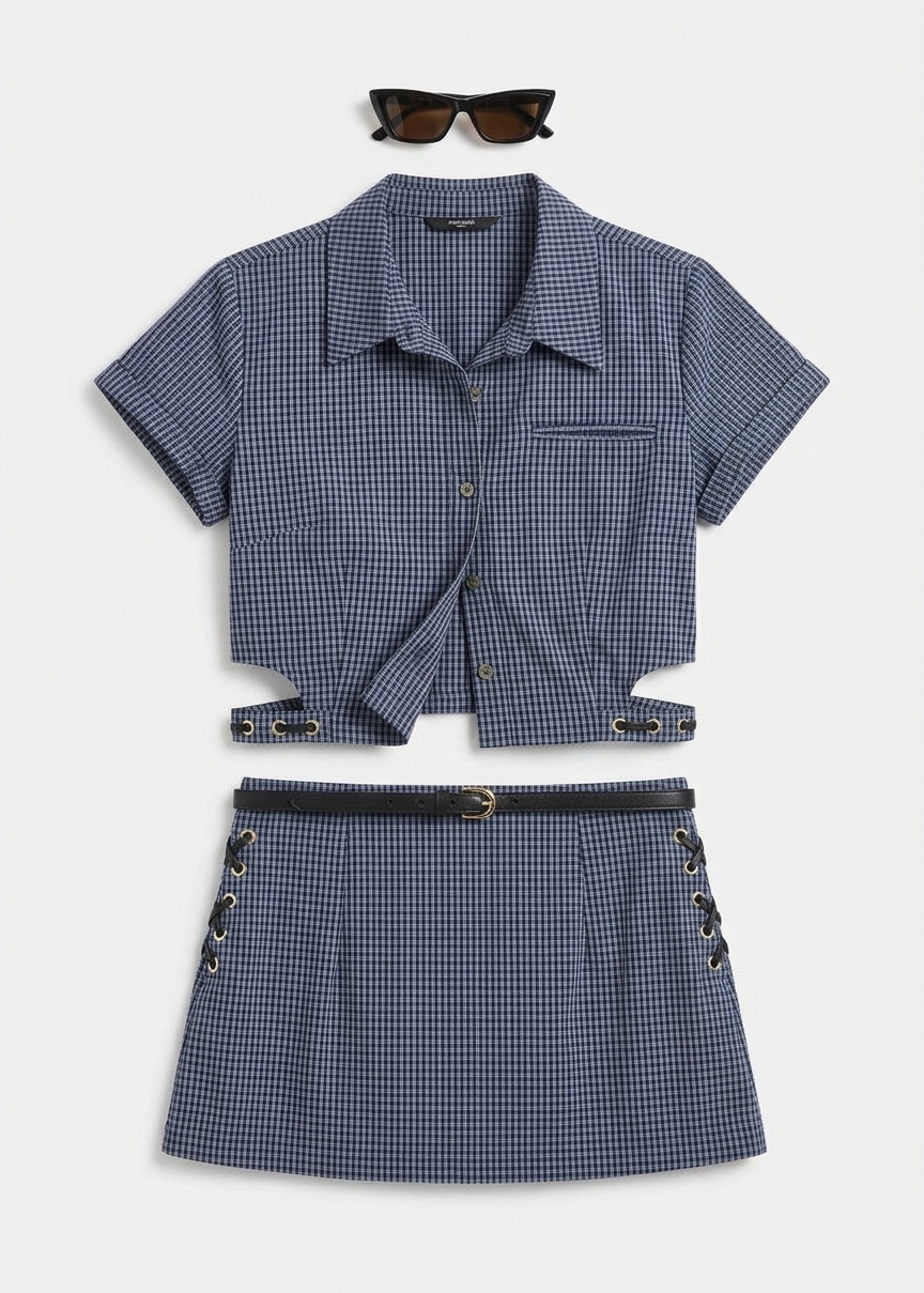 Solaro Short Sleeve Shirt - Navy Plaid