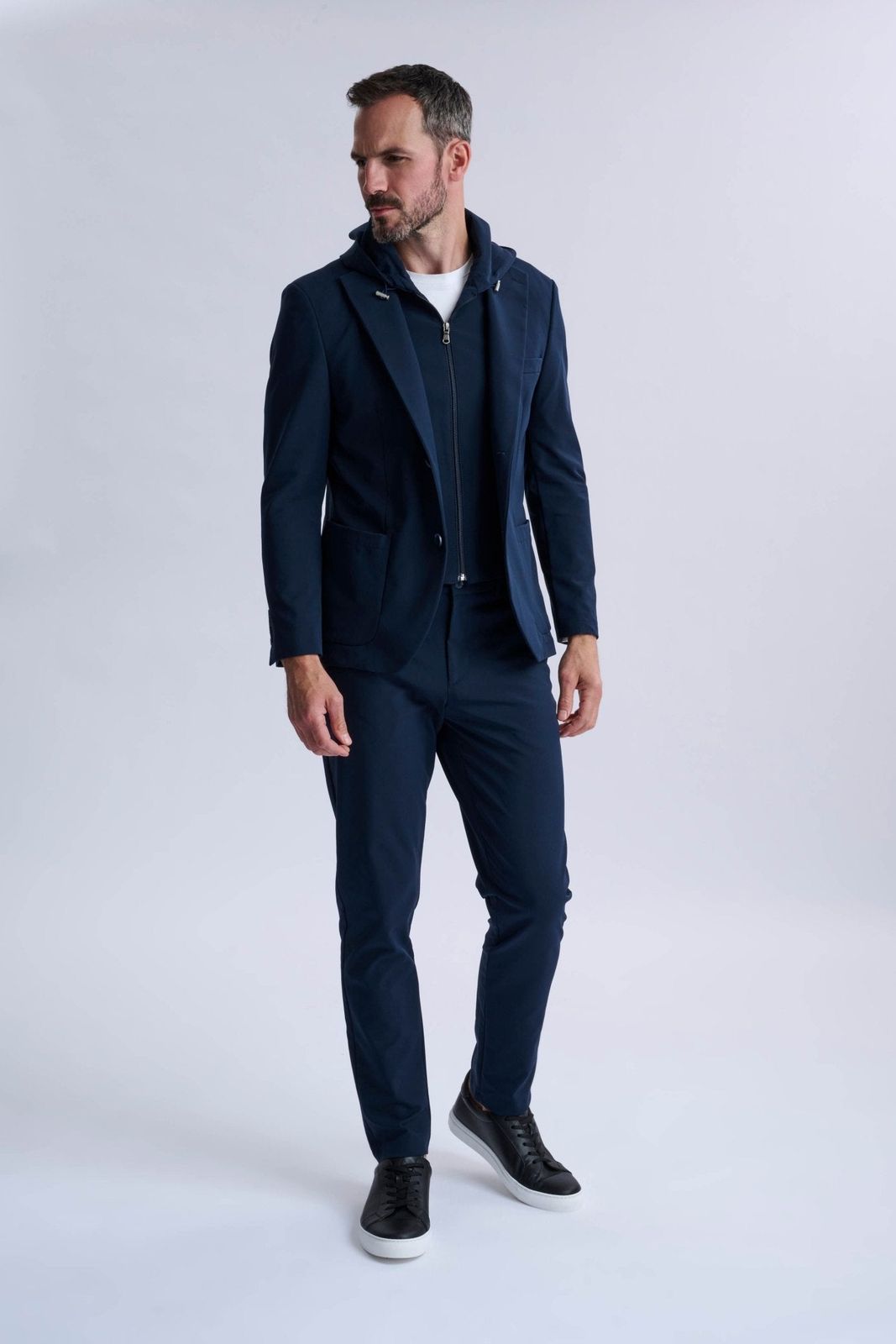 Rulli Navy 360 Stretch Technical Suit with Detachable Hood