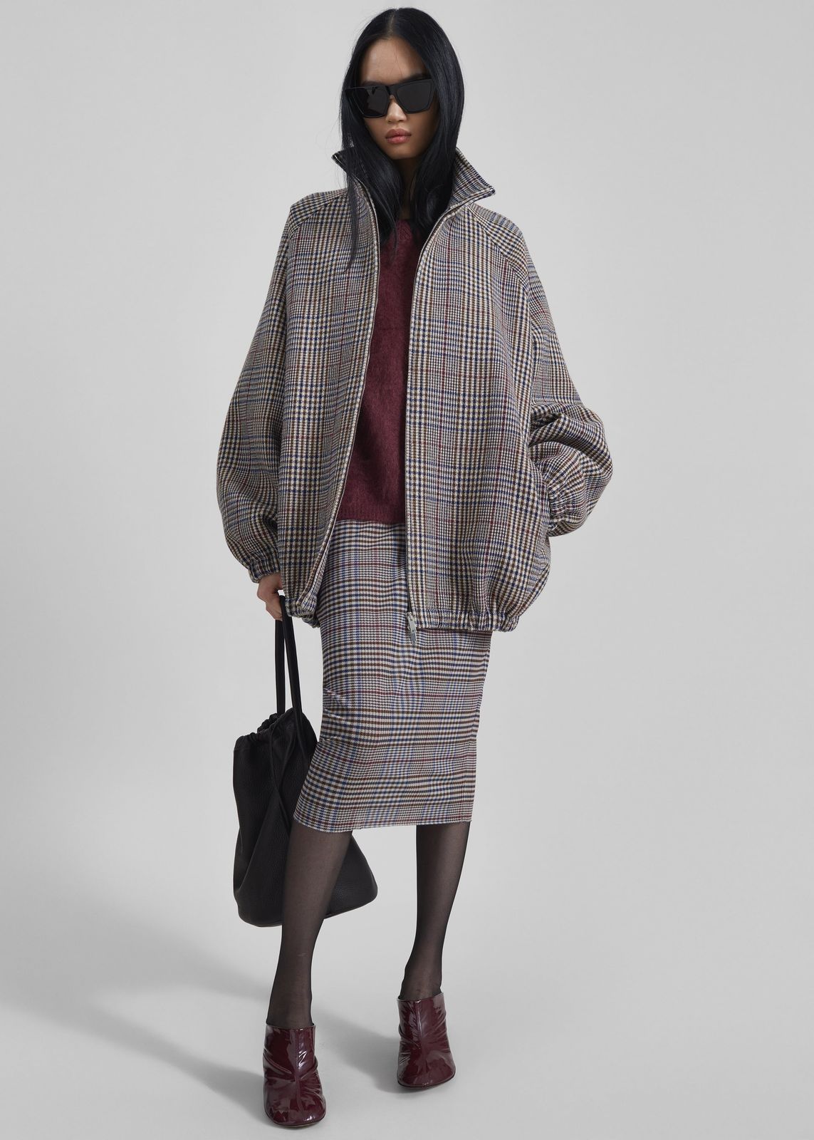 Baxter Wool Track Jacket - Beige Glen Plaid