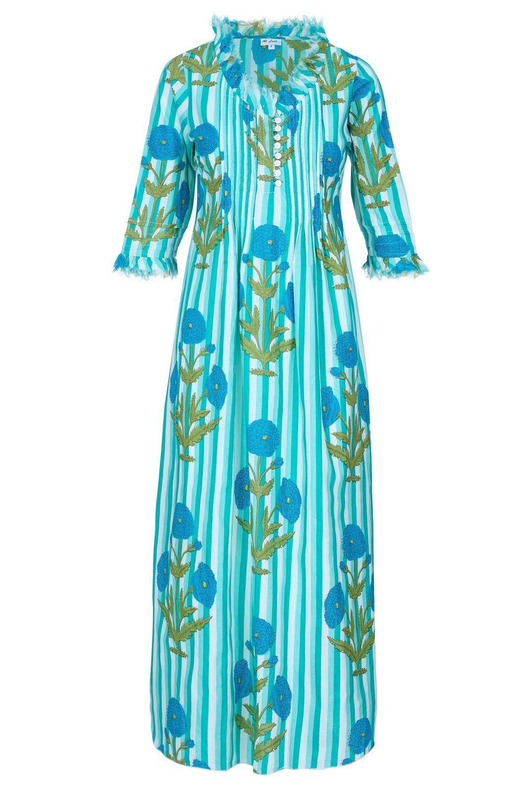 Cotton Annabel Maxi Dress In Turquoise Marigold