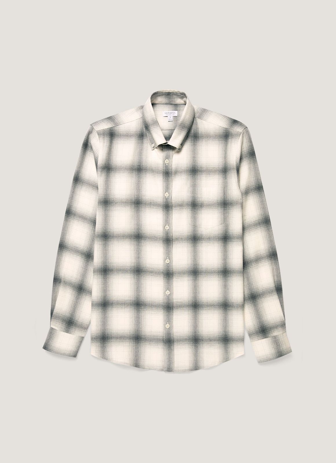 Men's Button Down Flannel Shirt in Ecru Melton Check