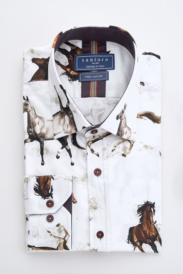 White Horse Print Shirt