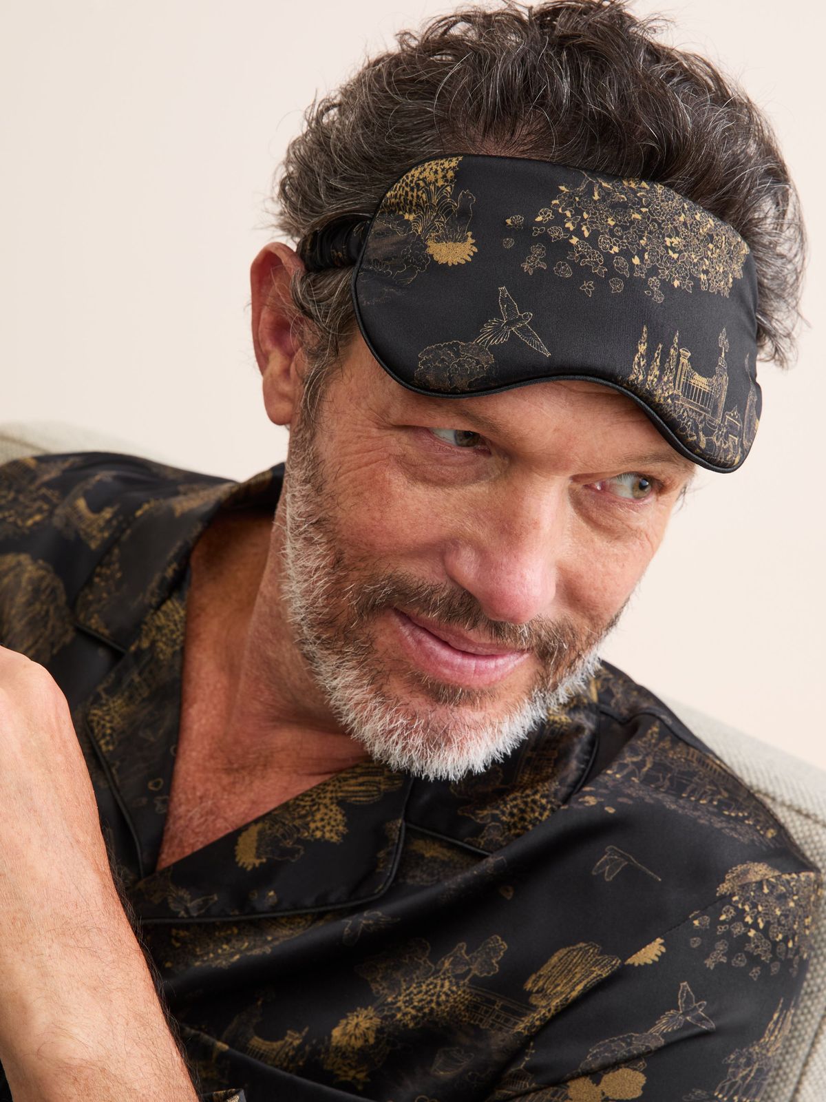 Brindisi Silk Eye Mask Black London Toile