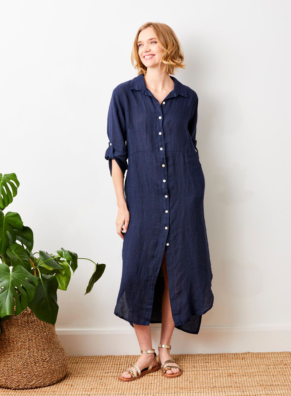 Larino Linen Long Button Thru Dress