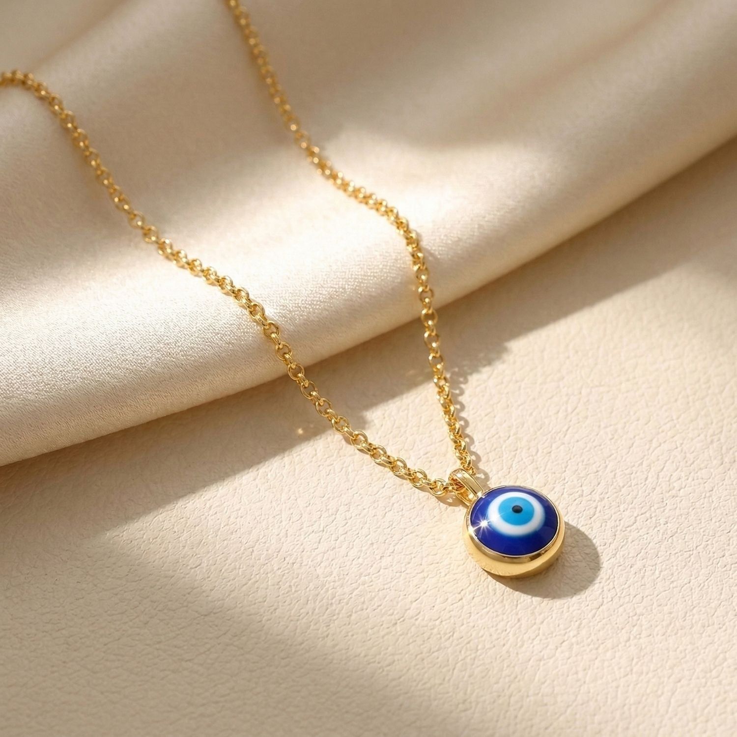 Turkish Evil Eye Gold Plated Pendant Charm Necklace