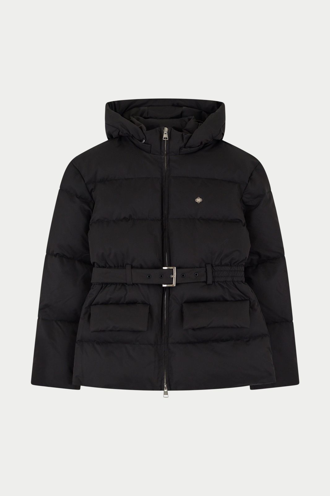 NYLON BELTED PUFFER - BLACK