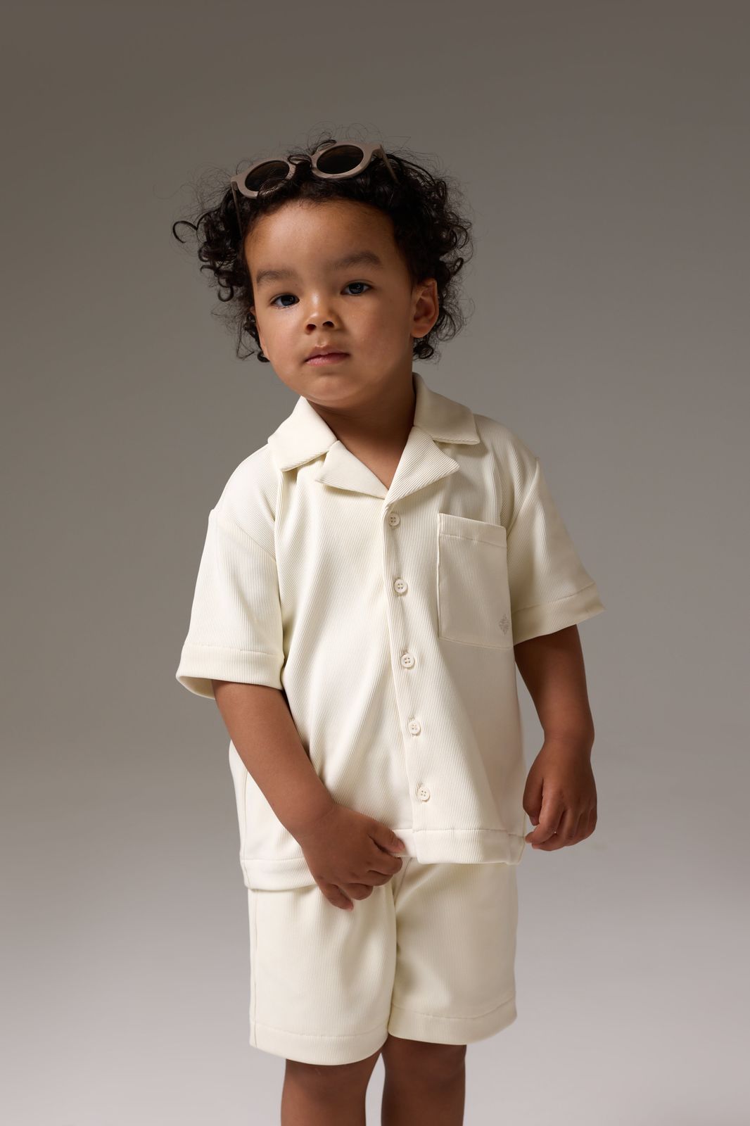 KIDS RIB BUTTON THROUGH SHIRT - STONE