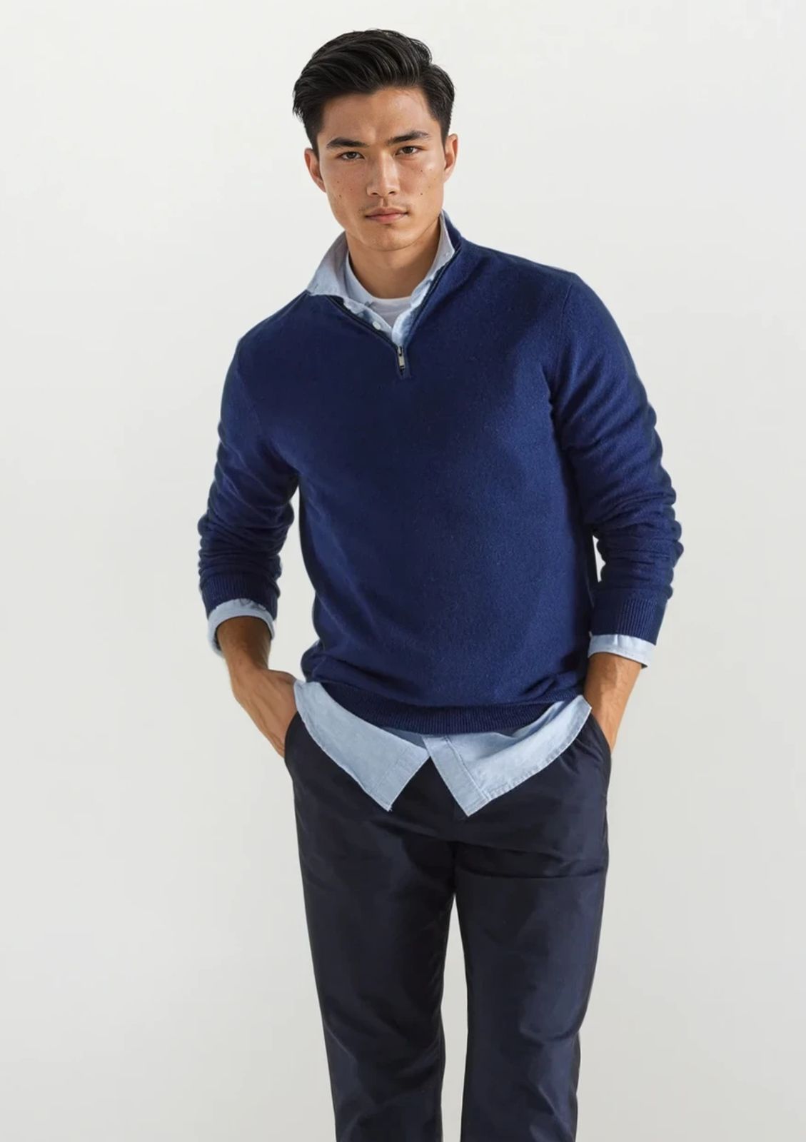 Mens Cashmere Half Zip Sweater in Midnight Blue
