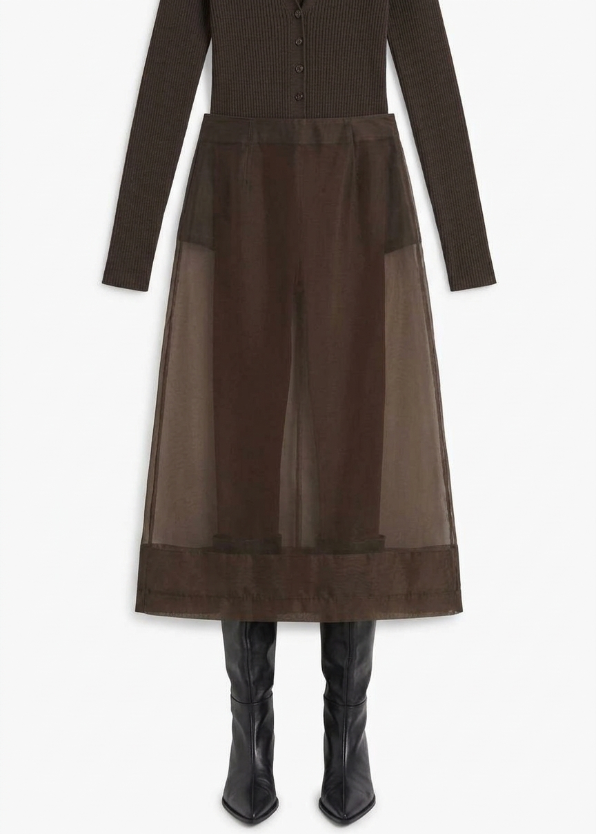 Peri Sheer Midi Skirt - Brown