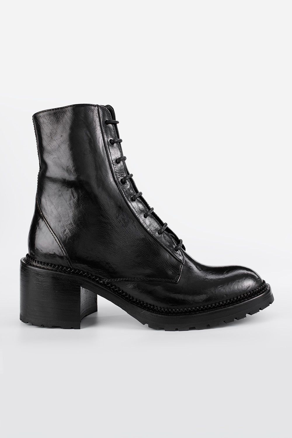 REGENT tar-black lace up boots.