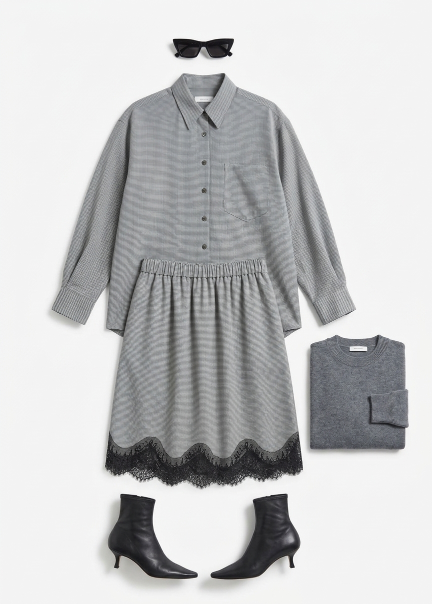 Baxter Lace Bermuda Shorts - Checked Grey