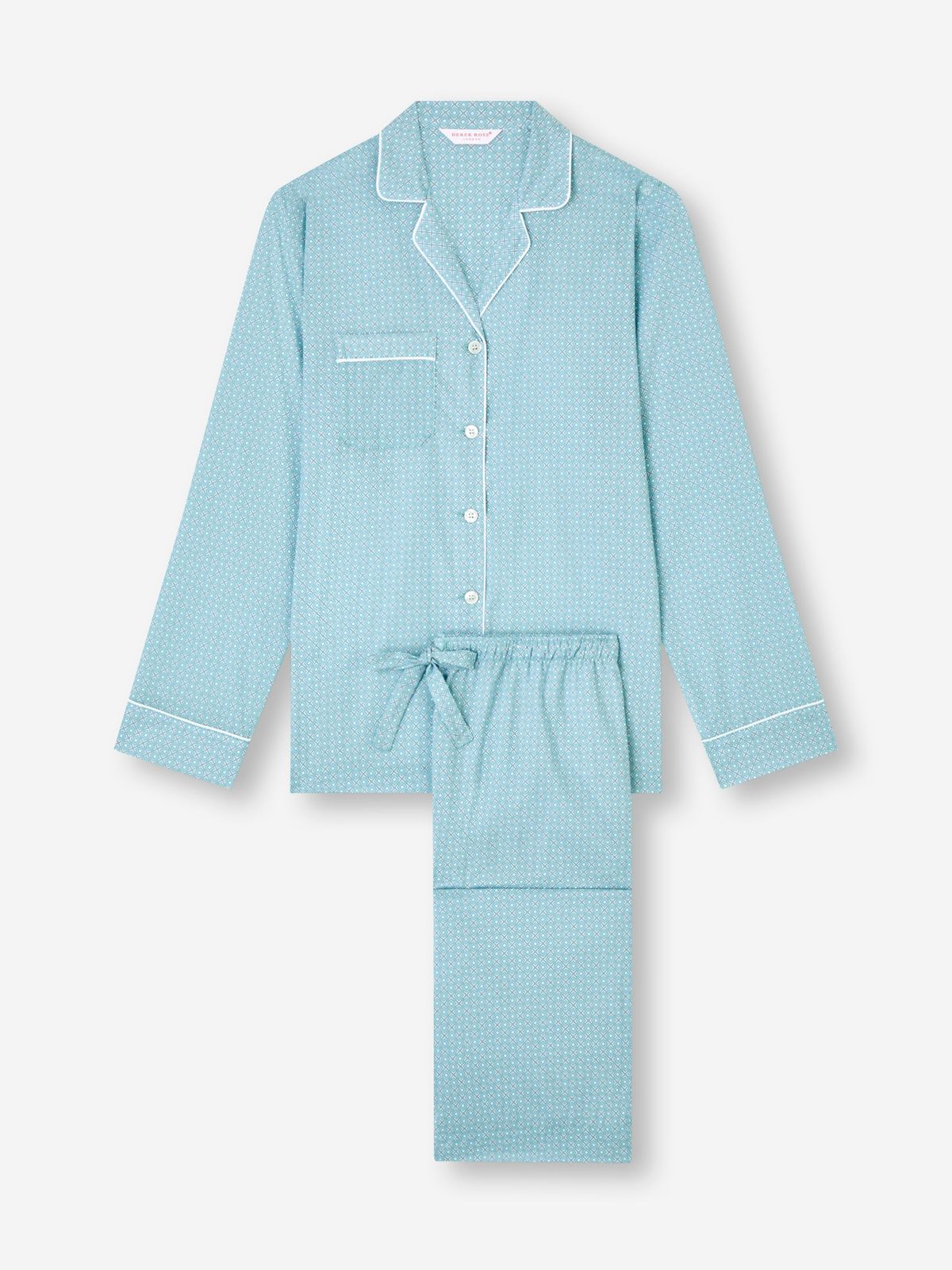 Ledbury Cotton Batiste Pyjamas Aqua Blue London Geo Cross