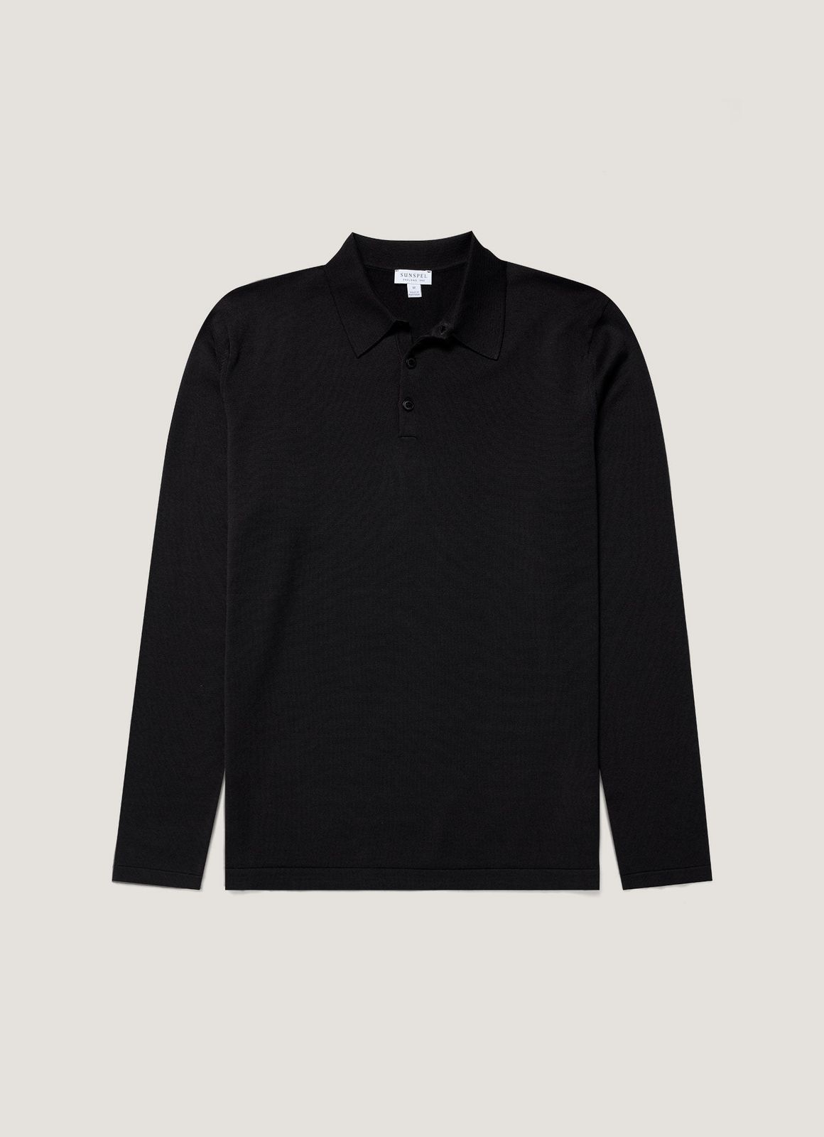 Men's Long Sleeve Sea Island Cotton Knit Polo Shirt in Black