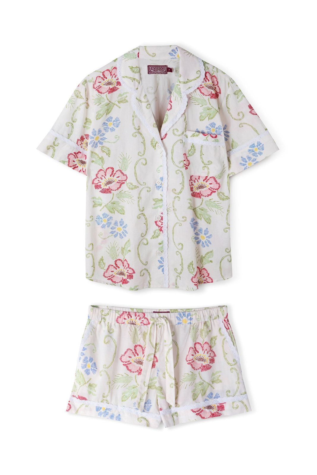 Short Pyjama Set Dorothea Print Cream With Trims
