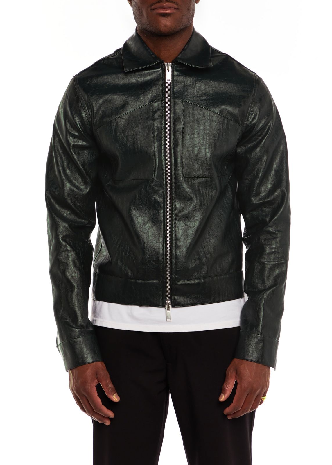 Forest Green Zipped Vegan Leather Jacket