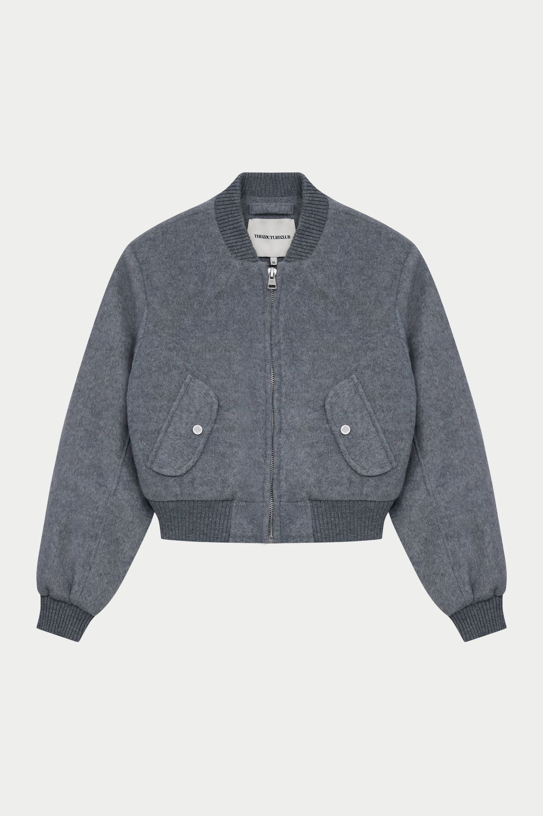 SHOULDER PADDED WOOL BLEND BOMBER JACKET - GREY MARL