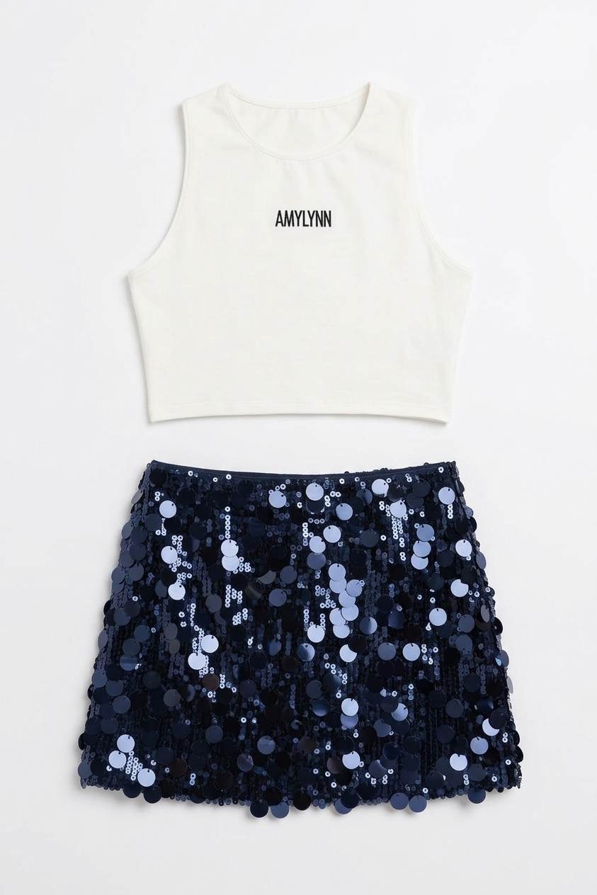 Oceane Navy Disc Sequin Mini Skirt