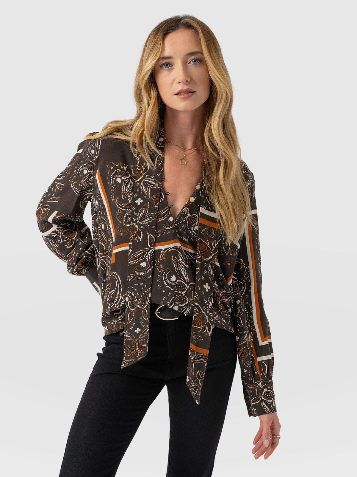 Joselyn V Neck Blouse - Brown Paisley