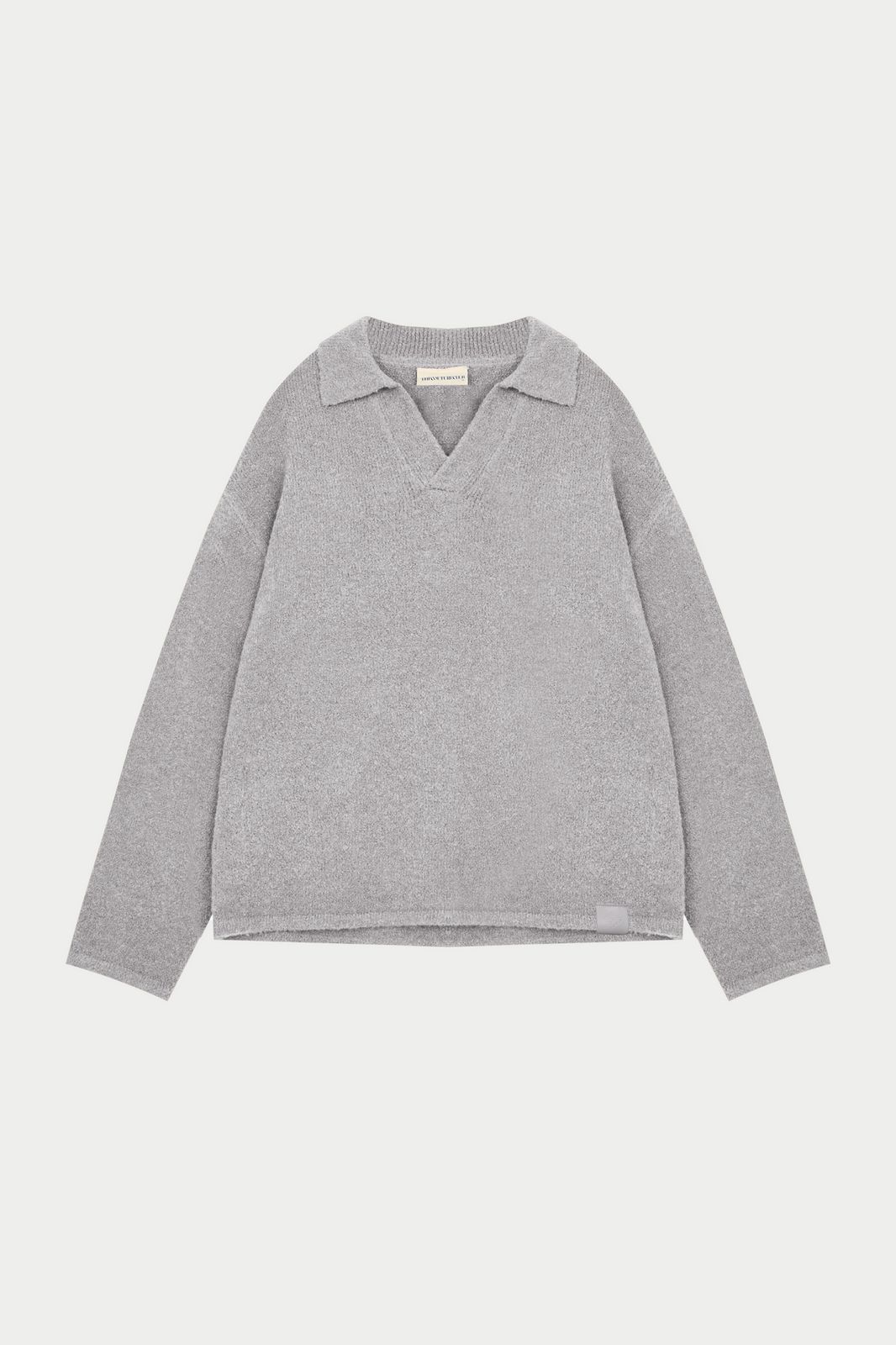 BOUCLE KNIT LONG SLEEVE POLO - GREY MARL
