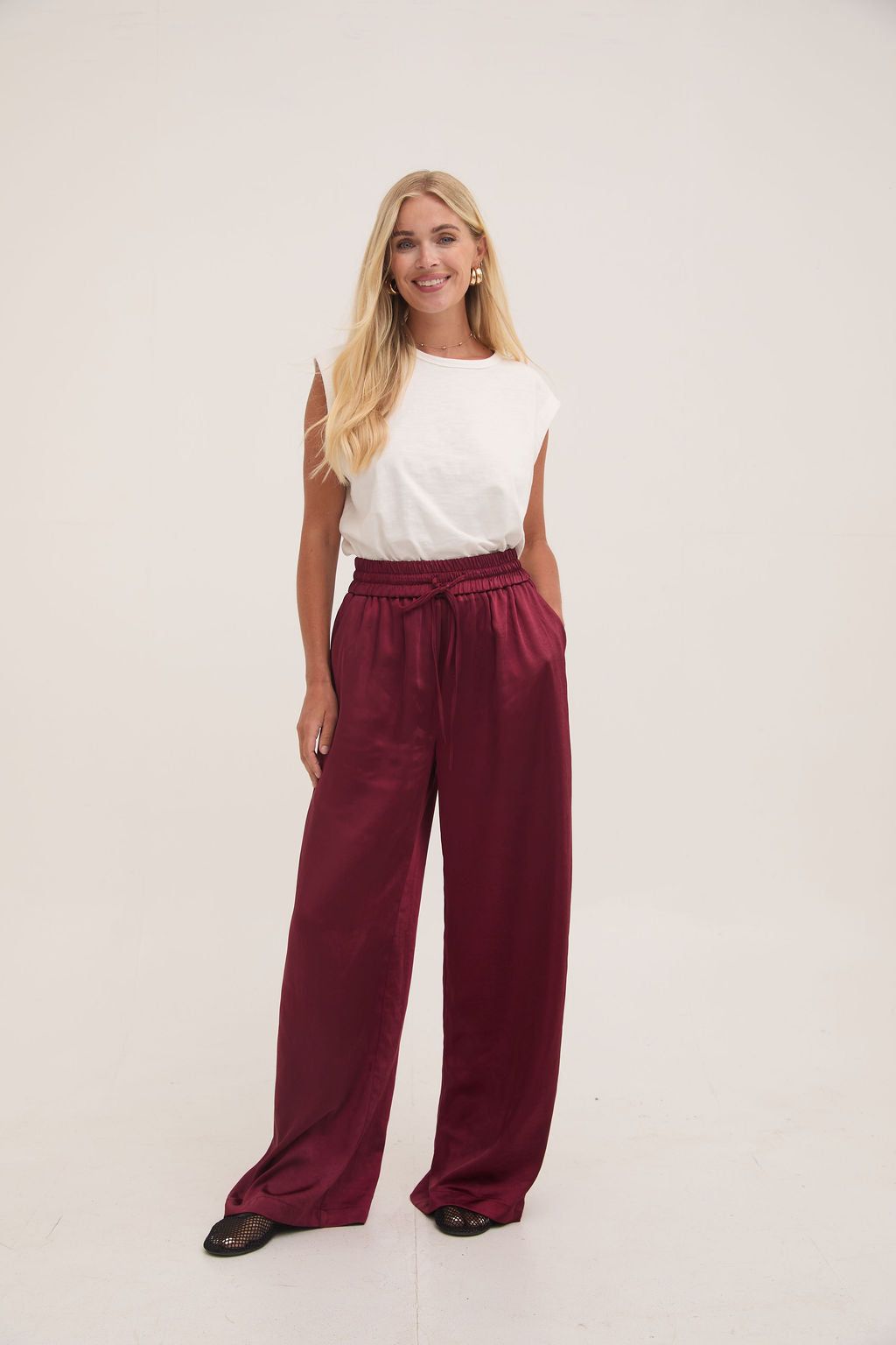 Ebba Burgundy Satin Trousers