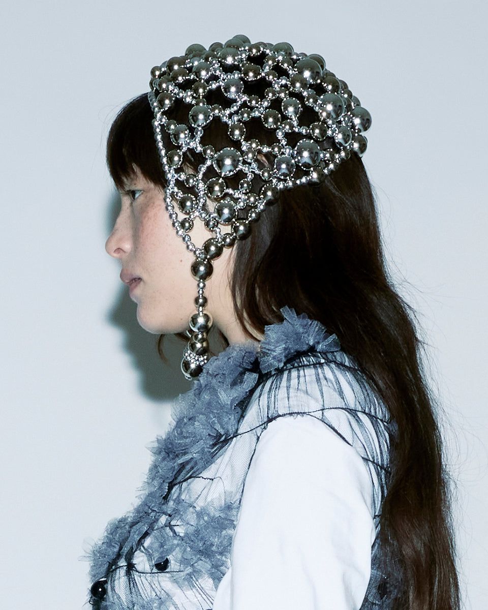 SILVER BEADED HEADPIECE