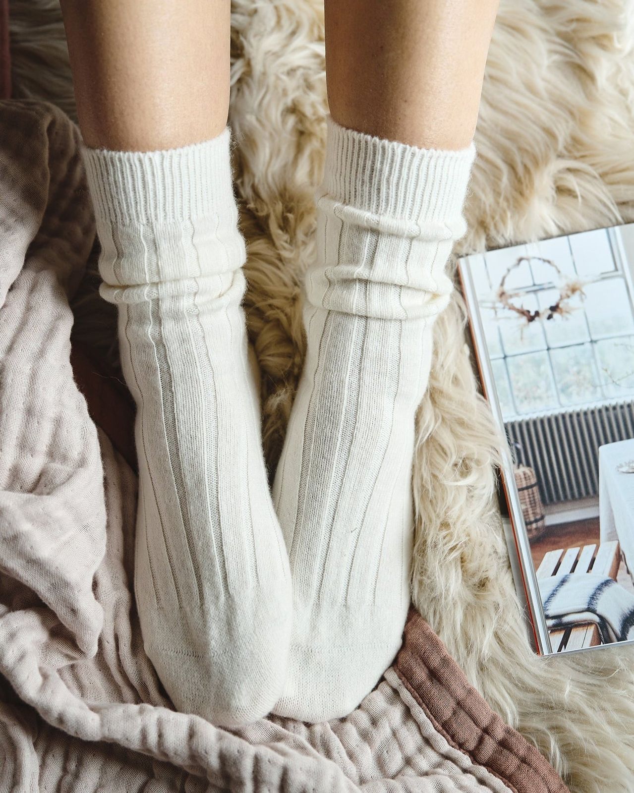 Women's Cashmere Bed Socks - Ivory