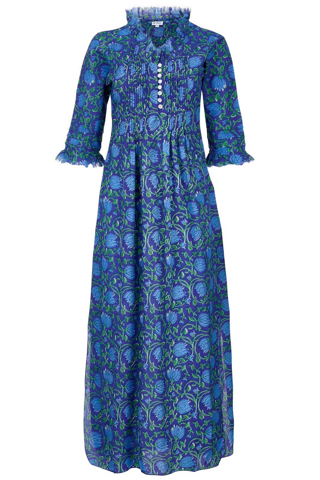 Cotton Annabel Maxi Dress In Royal Blue With Blue & Green Flower