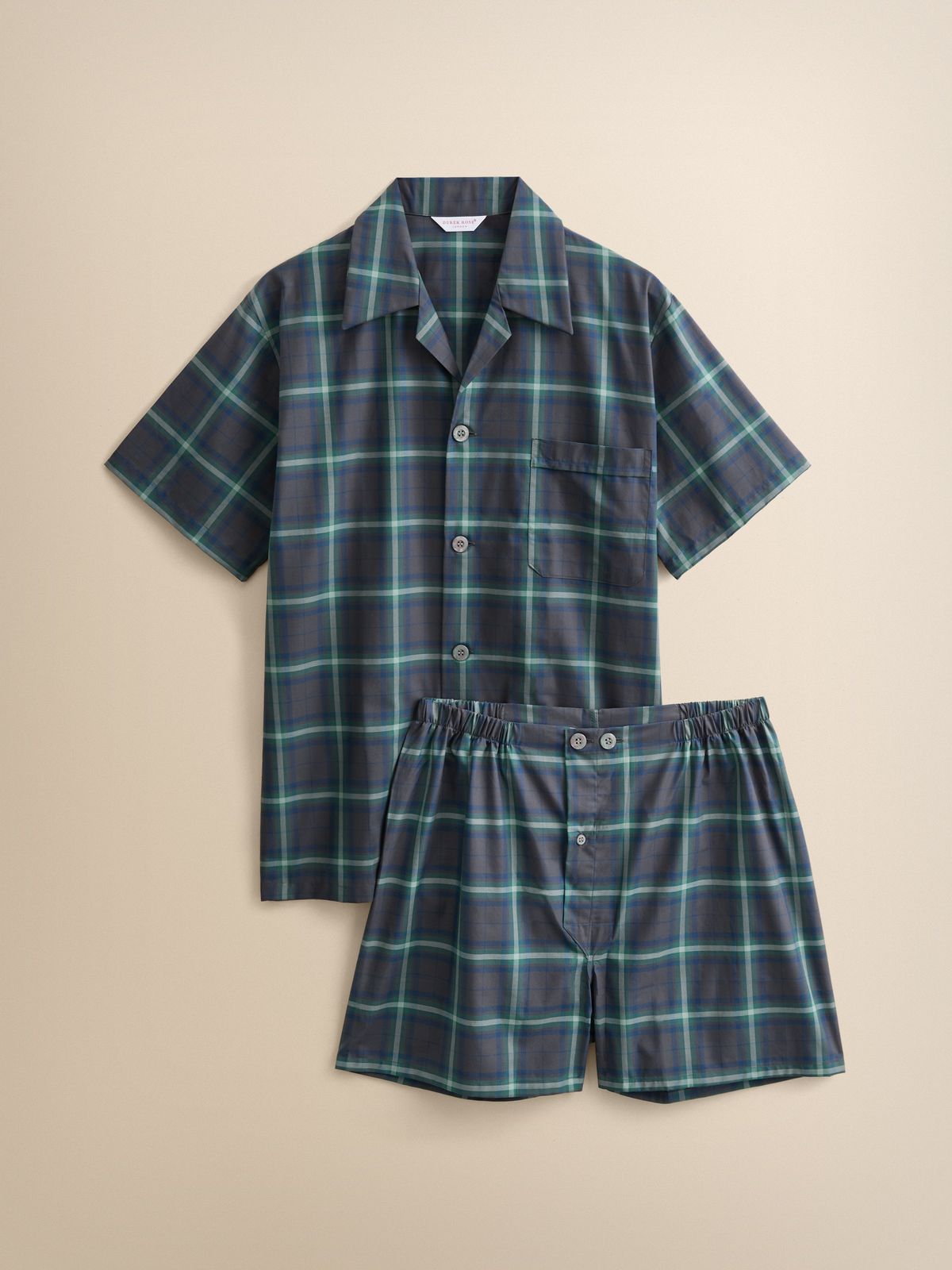 Barker Cotton Short Pyjamas Charcoal & Green Check