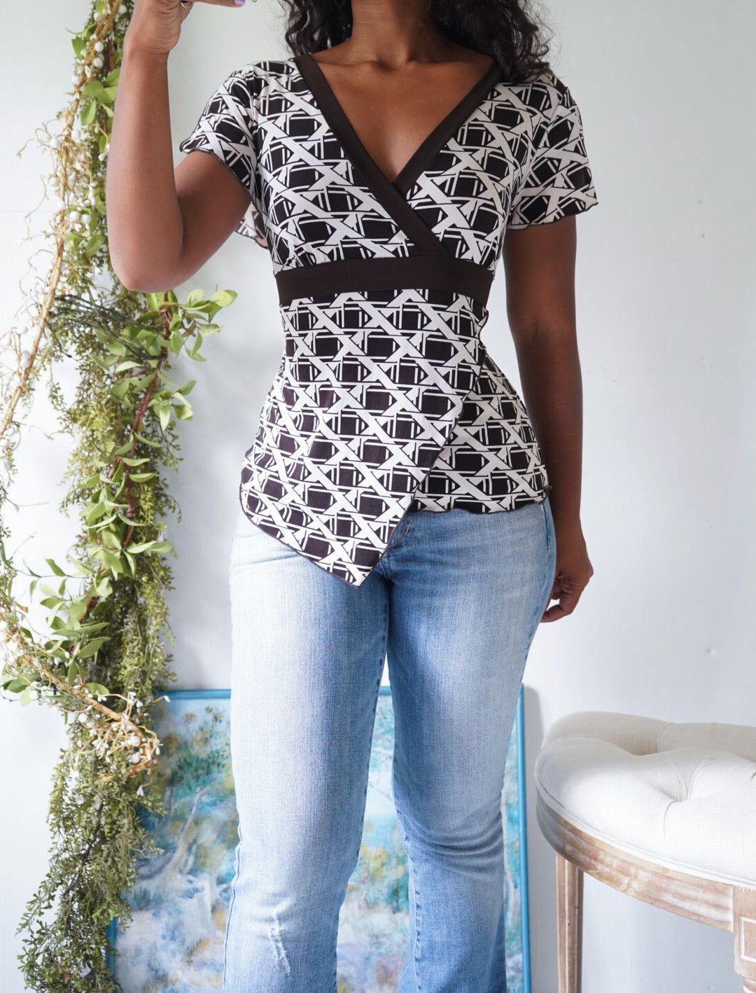 Y2K Crossover Neckline Tie Back Top