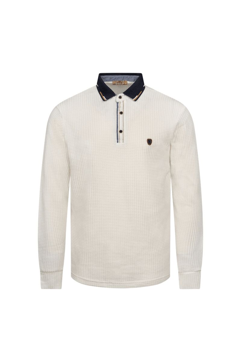 Lorenzo Textured Polo – Ivory Navy