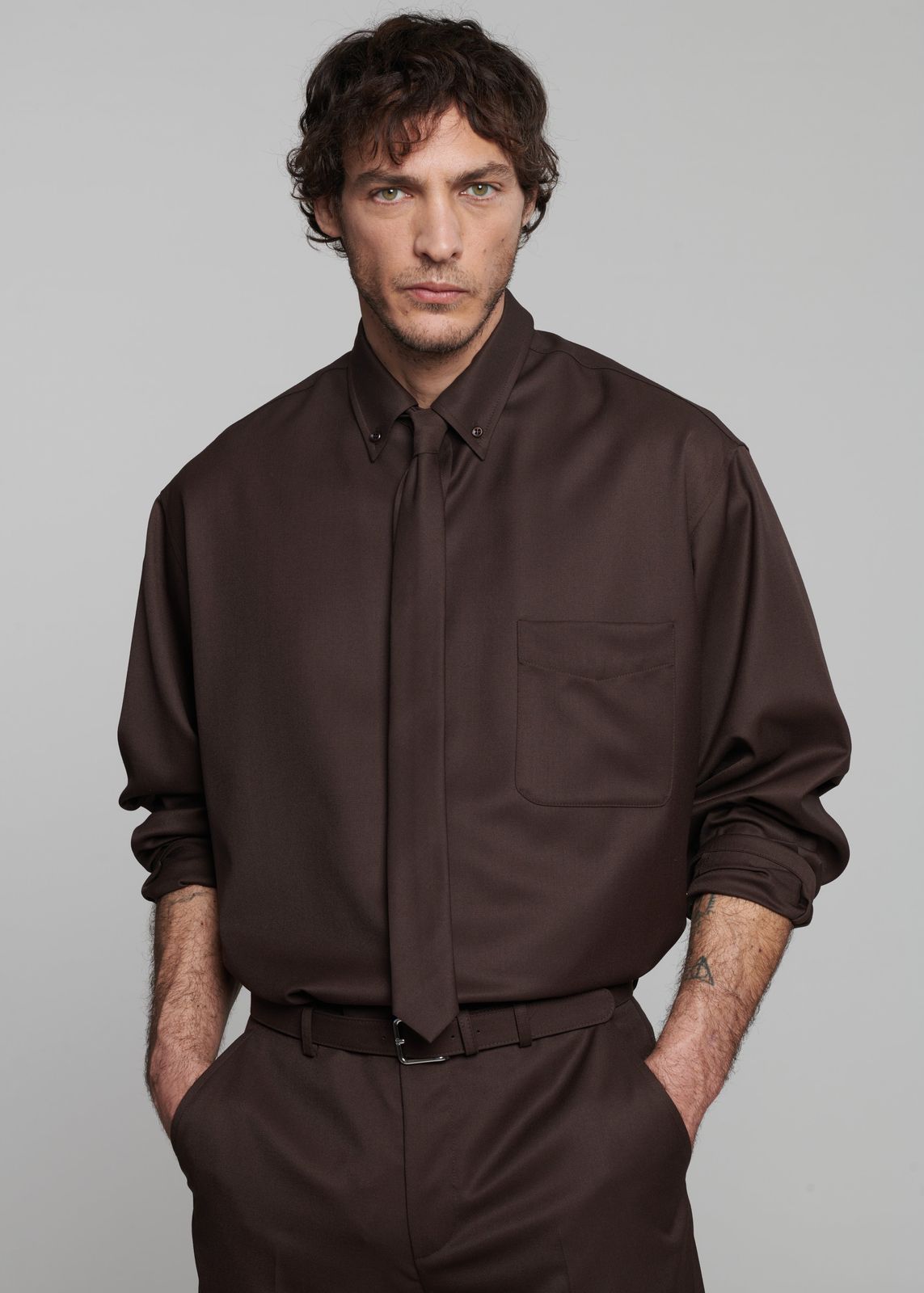 Mason Wool Button Up Shirt - Brown
